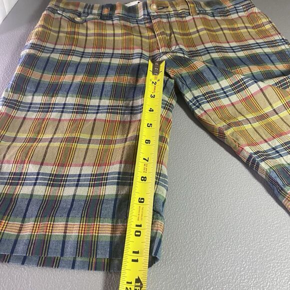 RALPH LAUREN SPORT Shorts Bermuda Plaid Flat Front Mid Rise Womens 2 Beige Blue - Picture 6 of 7